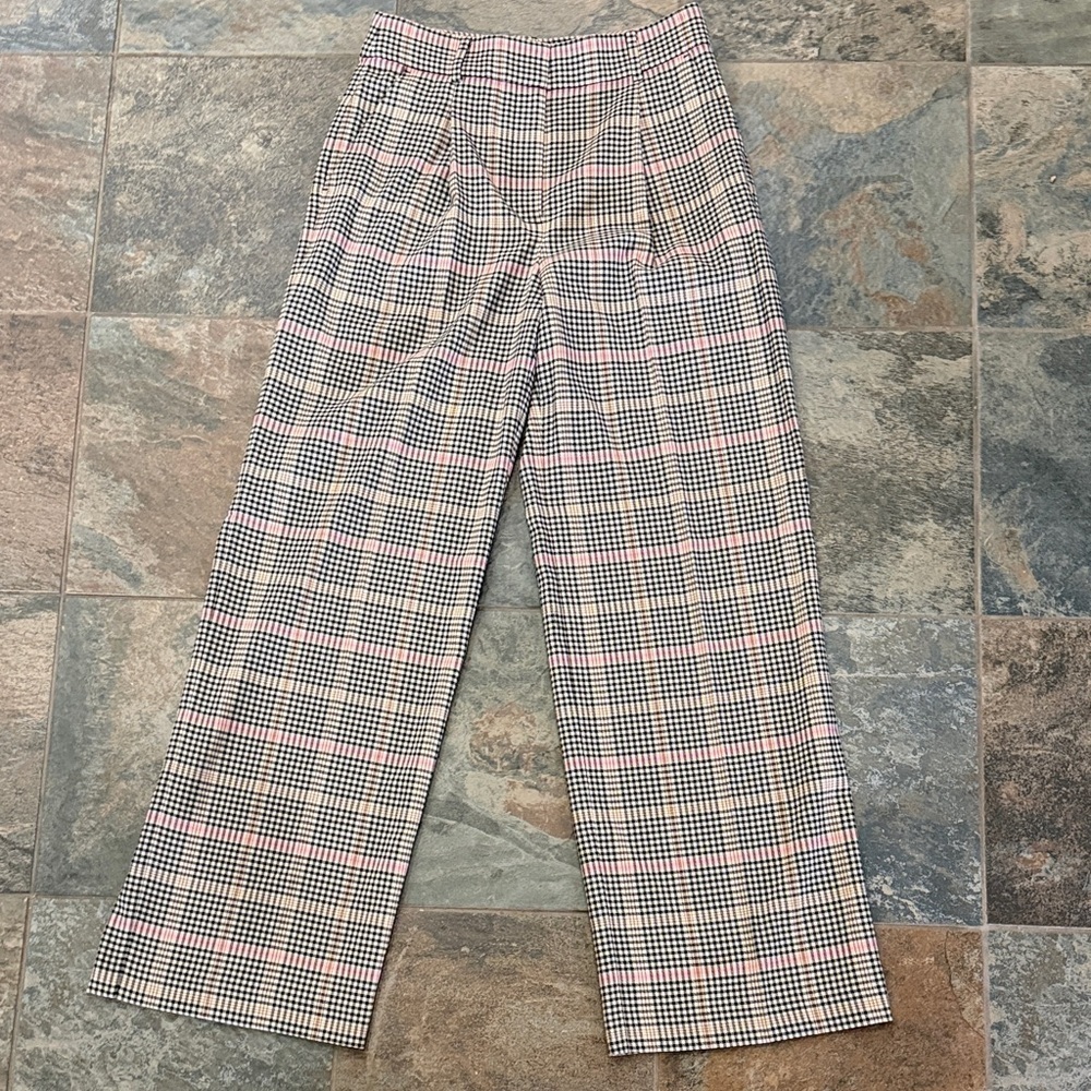 LOFT Plaid Pants in Pink and Black